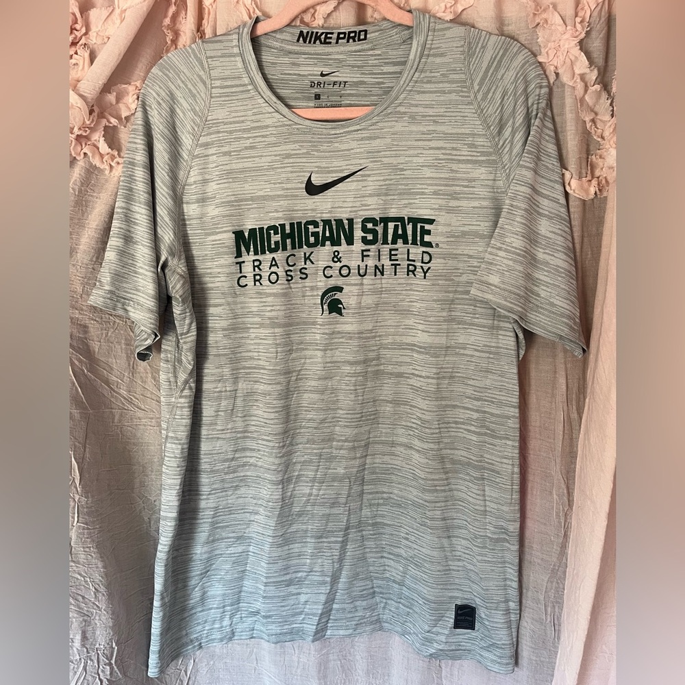 Nike Gray Dri-FIT Michigan State Track & Field Tee - Green Logo